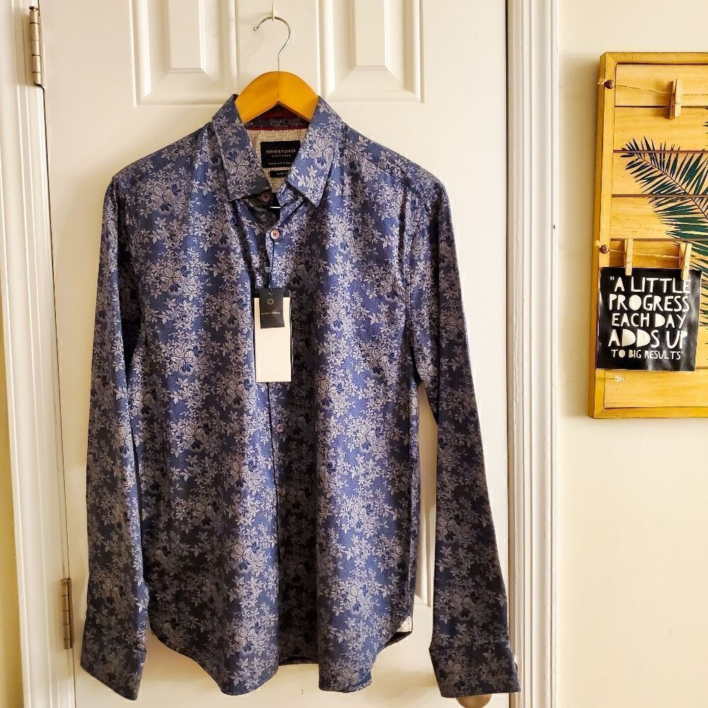 Ricky Singh Slim Fit Denim & Flower Formal Shirt